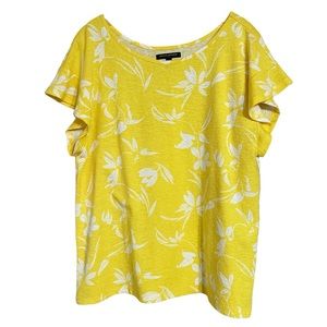 Banana Republic Yellow White Floral Flower Flutter Sleeve Top Sz XL EUC